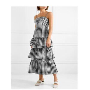 J.Crew Black White Gingham Midi Dress Tiered Sundress